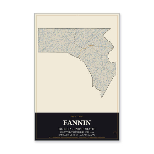 Fannin County, Georgia Map Aluminum Sign in Museum Plaque style