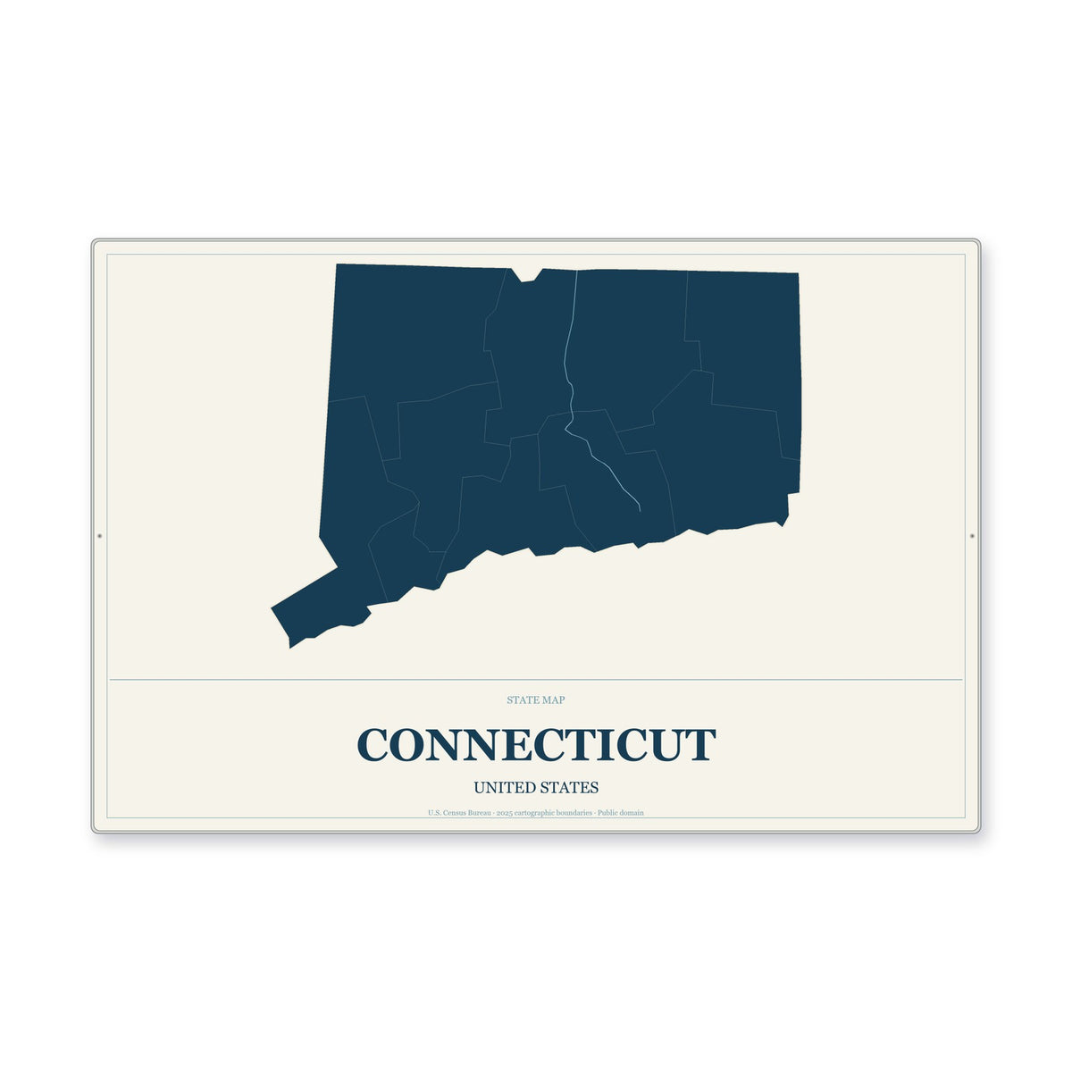 Connecticut state map aluminum sign in Coastal Cutout style