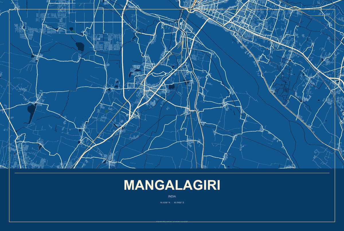 Mangalagiri, India City Map Aluminum Sign in Harbor Cobalt style