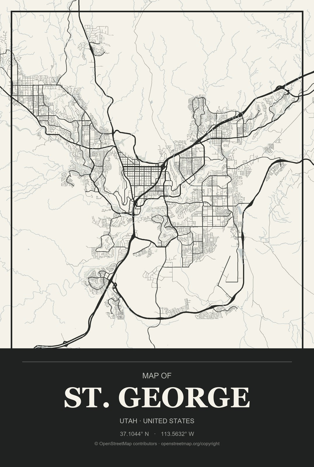 St. George, Utah City Map Aluminum Sign in Museum Plaque style