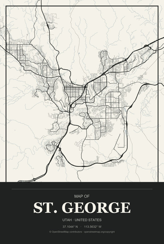 St. George, Utah City Map Aluminum Sign in Museum Plaque style