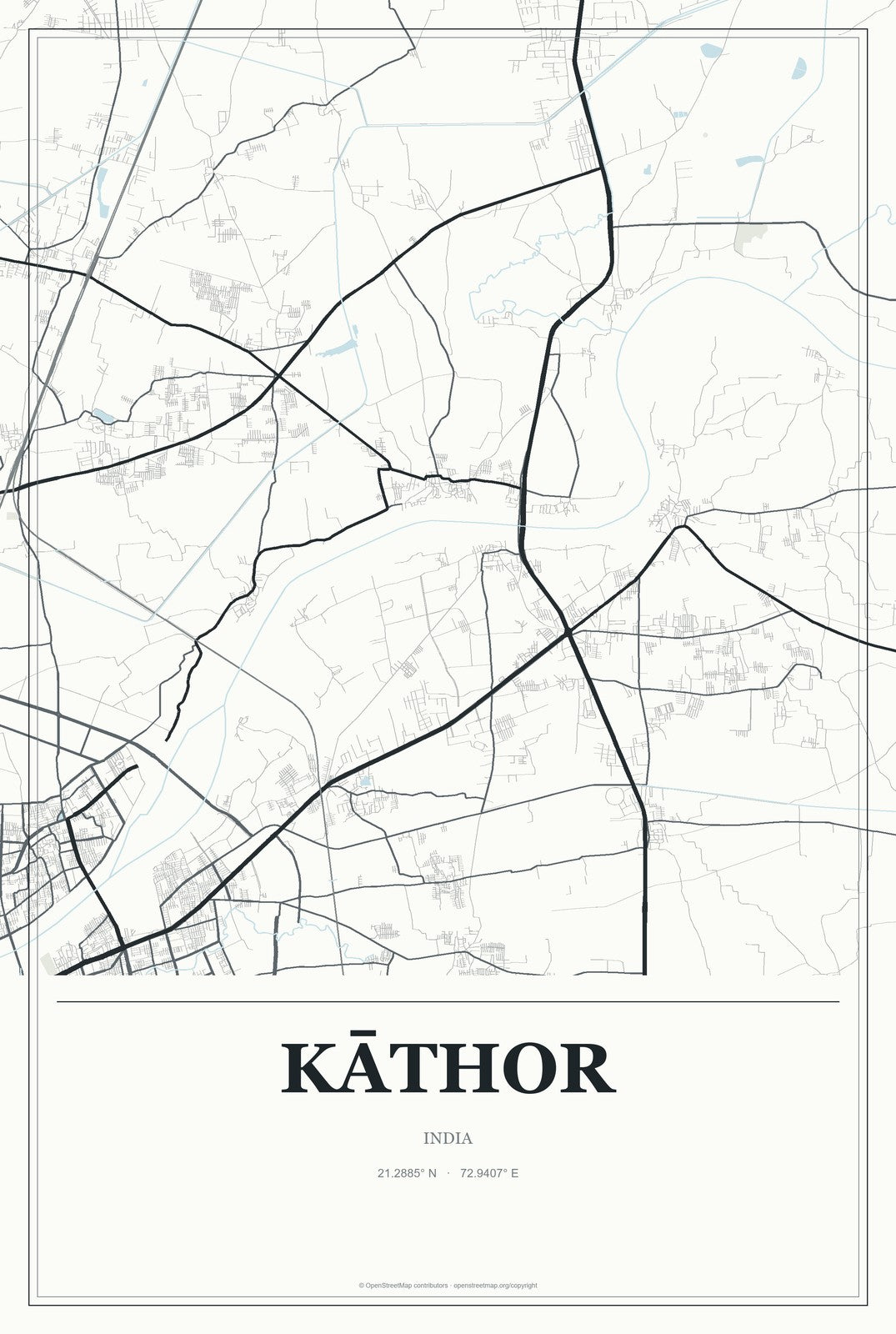 Kāthor, India City Map Aluminum Sign in Gallery Air style