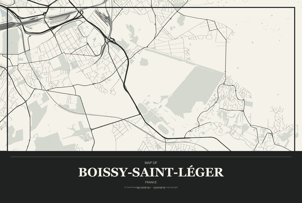 Boissy-Saint-Léger, France City Map Aluminum Sign in Museum Plaque style