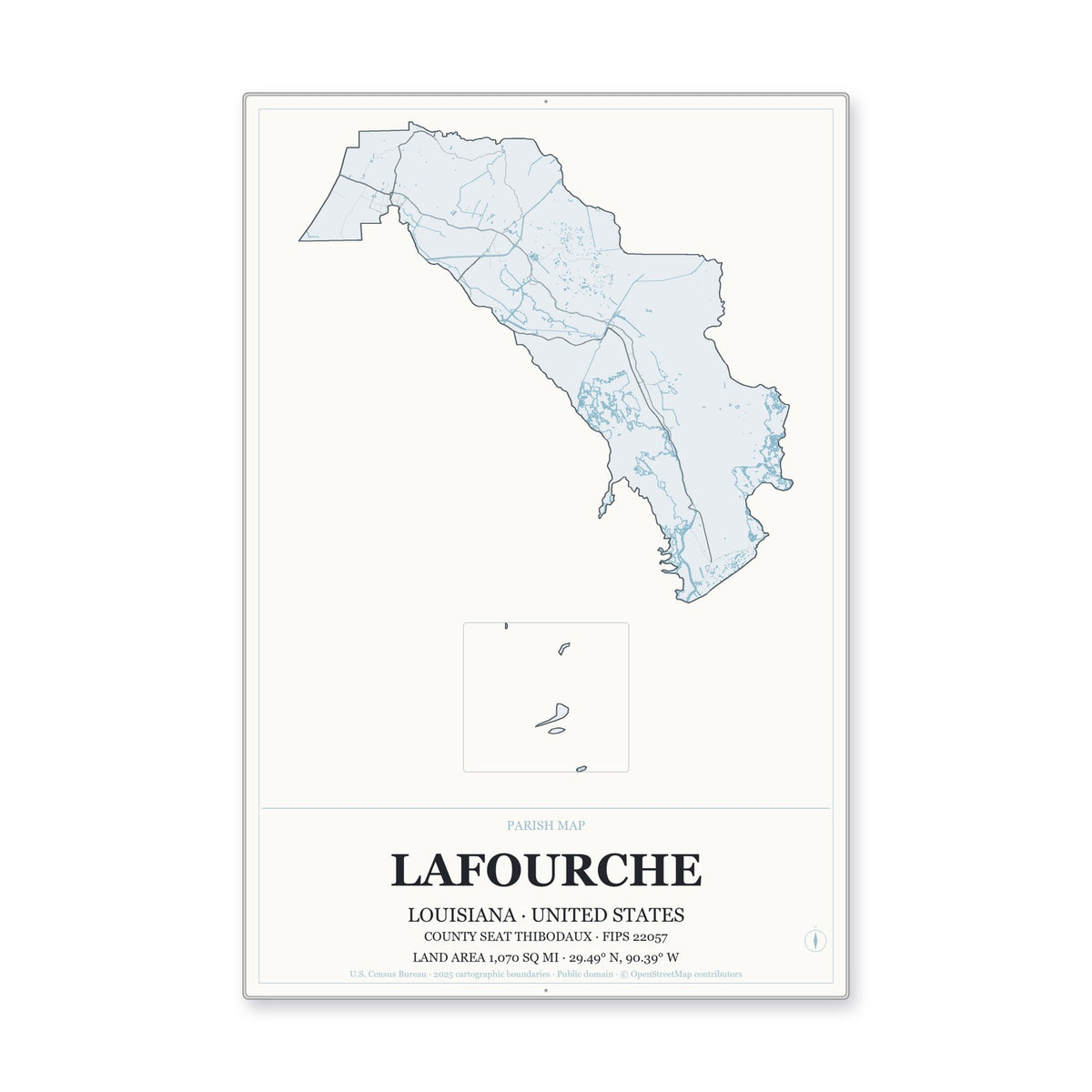 Lafourche Parish, Louisiana Map Aluminum Sign in Gallery Air style