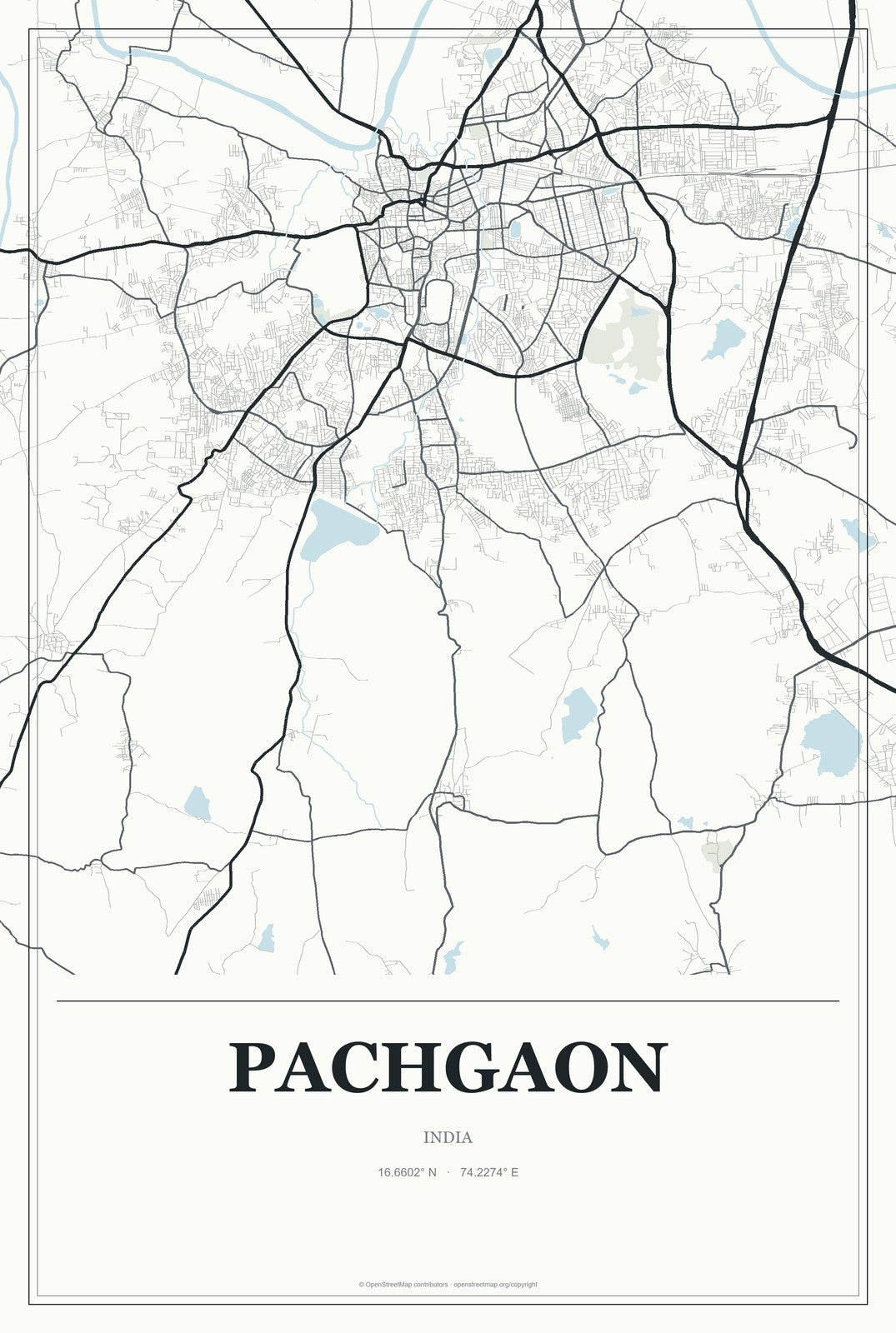 Pachgaon, India City Map Aluminum Sign in Gallery Air style
