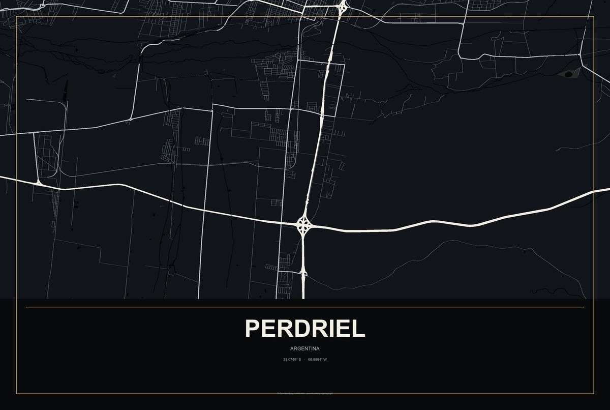 Perdriel, Argentina City Map Aluminum Sign in Metropolitan Noir style
