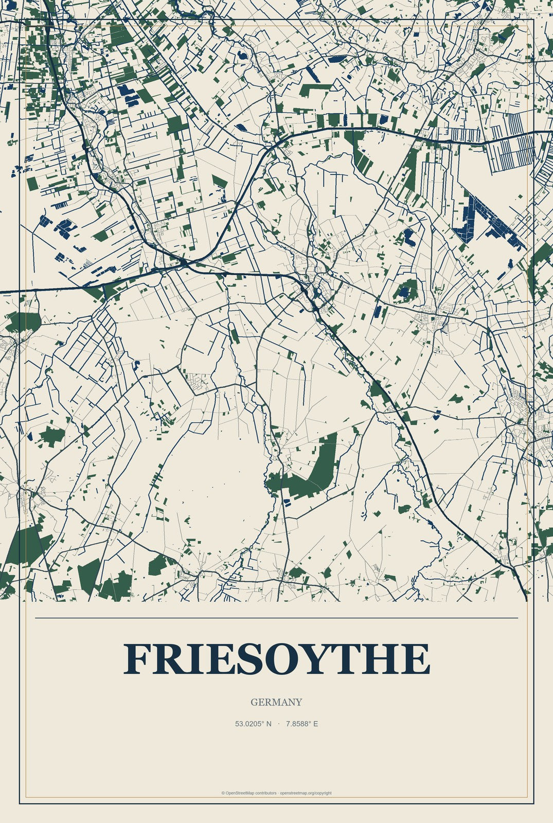 Friesoythe, Germany City Map Aluminum Sign in Coastal Cutout style