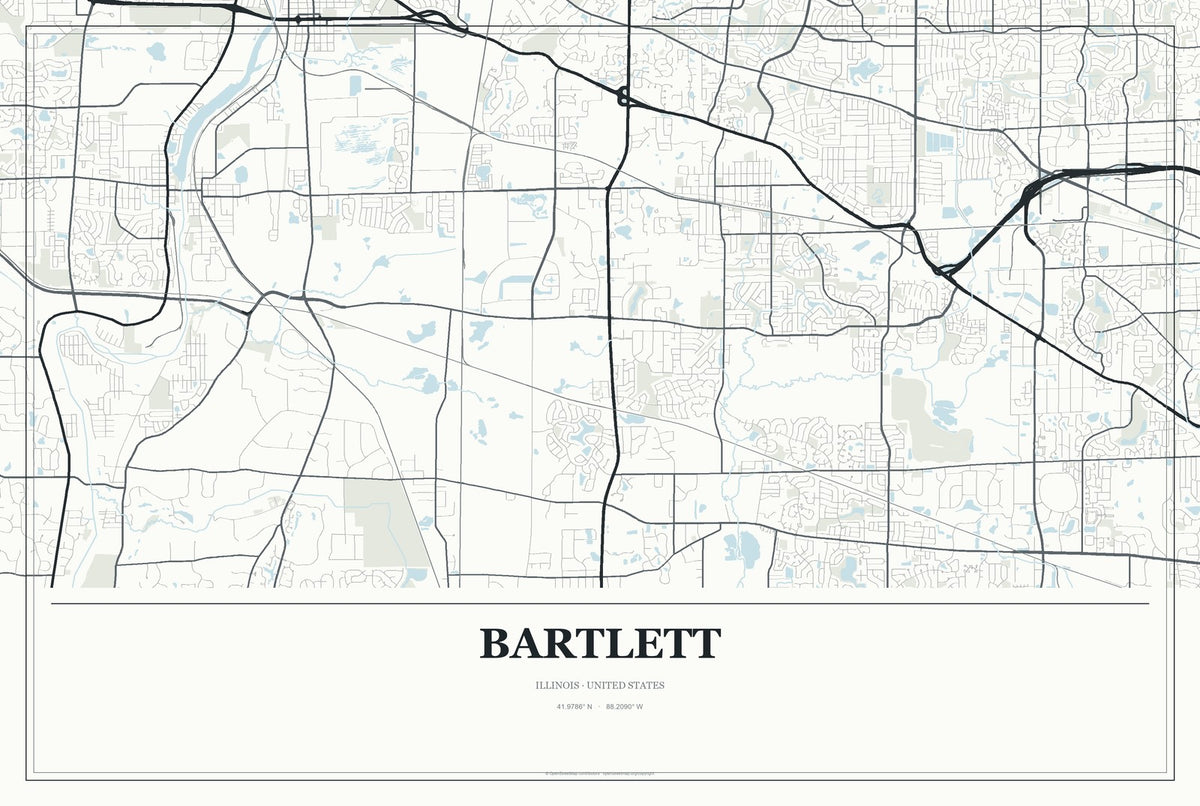 Bartlett, Illinois City Map Aluminum Sign in Gallery Air style