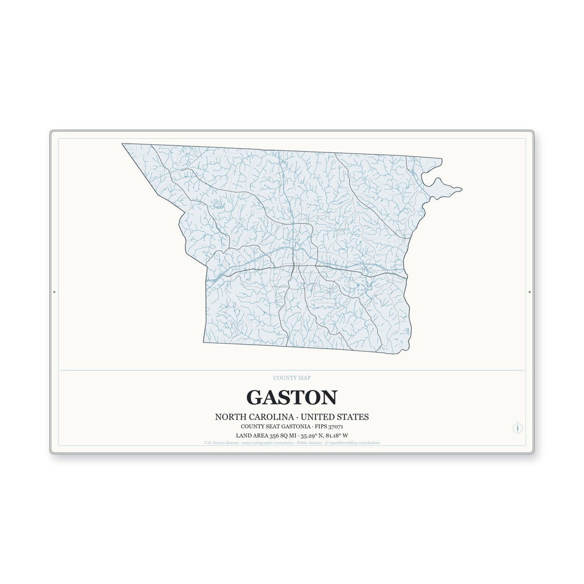 Gaston County, North Carolina Map Aluminum Sign in Gallery Air style