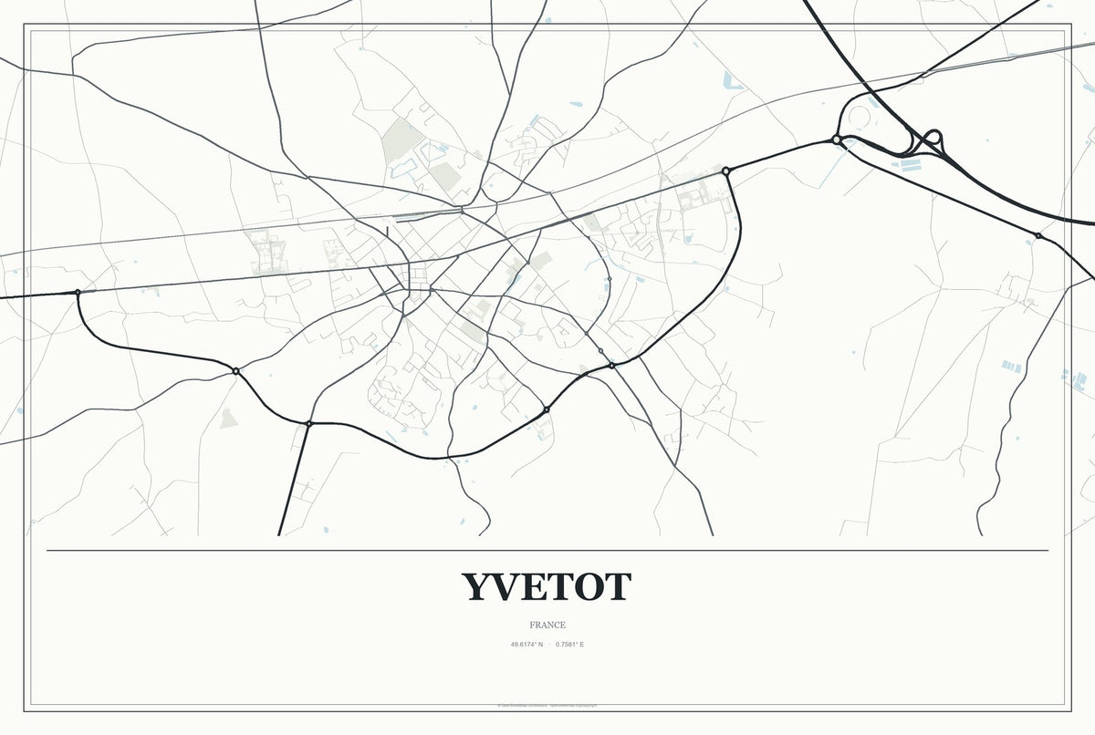 Yvetot, France City Map Aluminum Sign in Gallery Air style