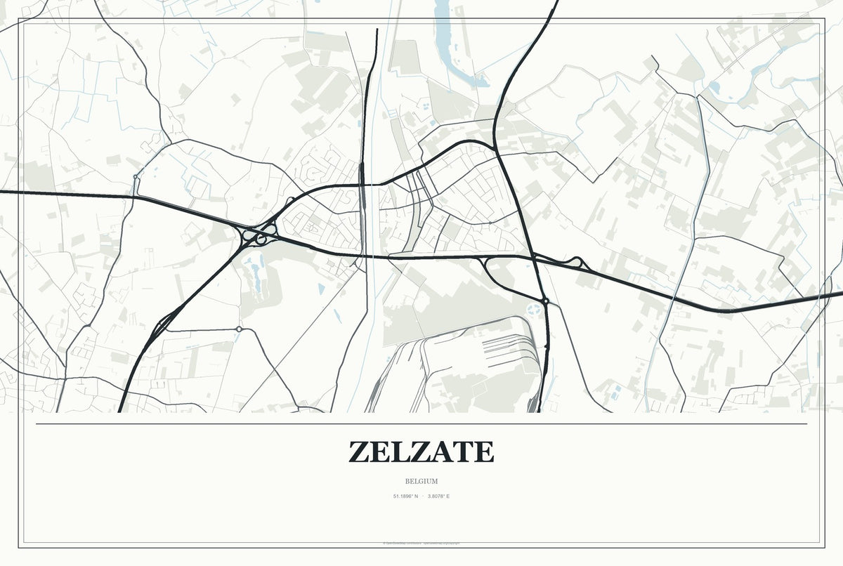 Zelzate, Belgium City Map Aluminum Sign in Gallery Air style