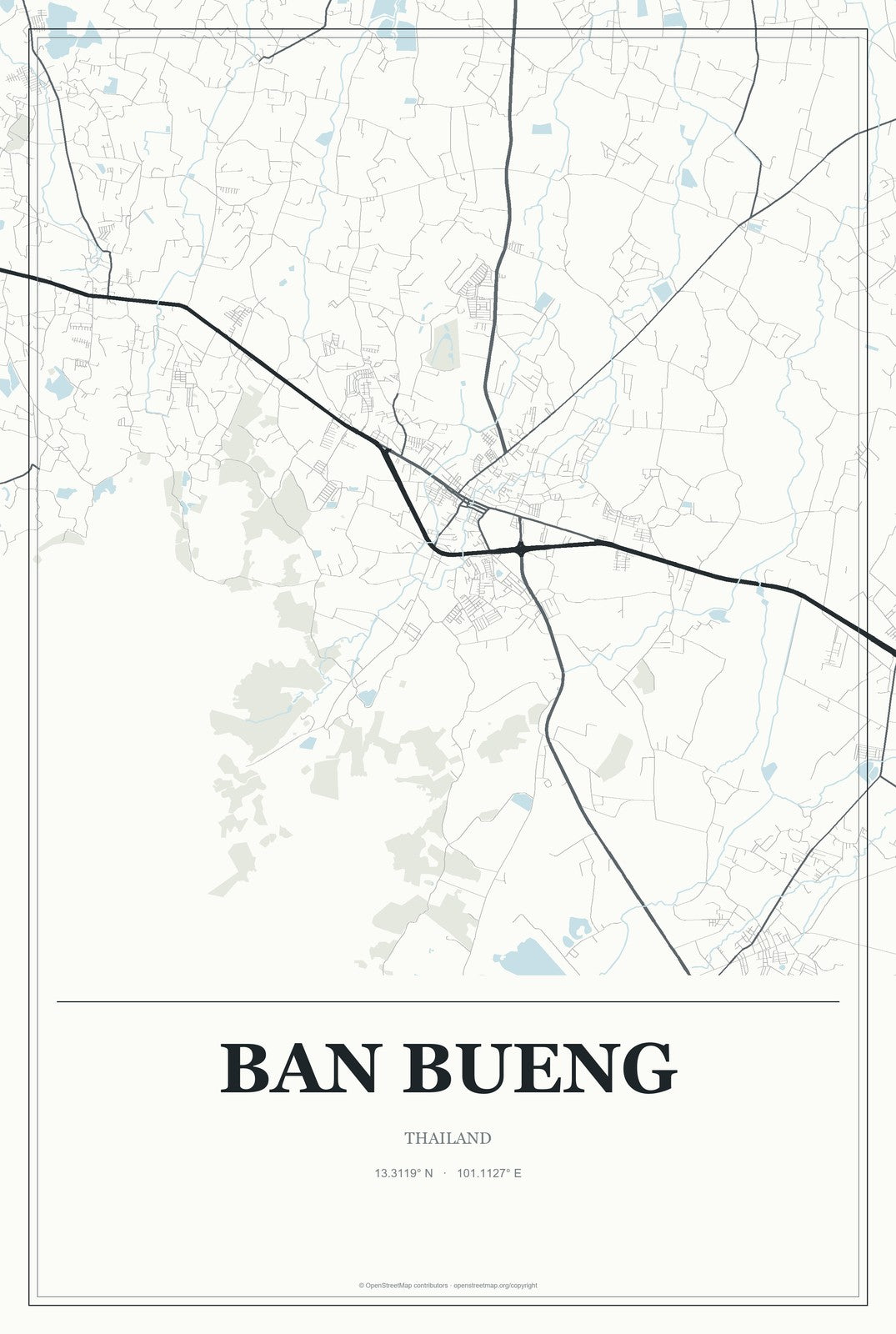 Ban Bueng, Thailand City Map Aluminum Sign in Gallery Air style