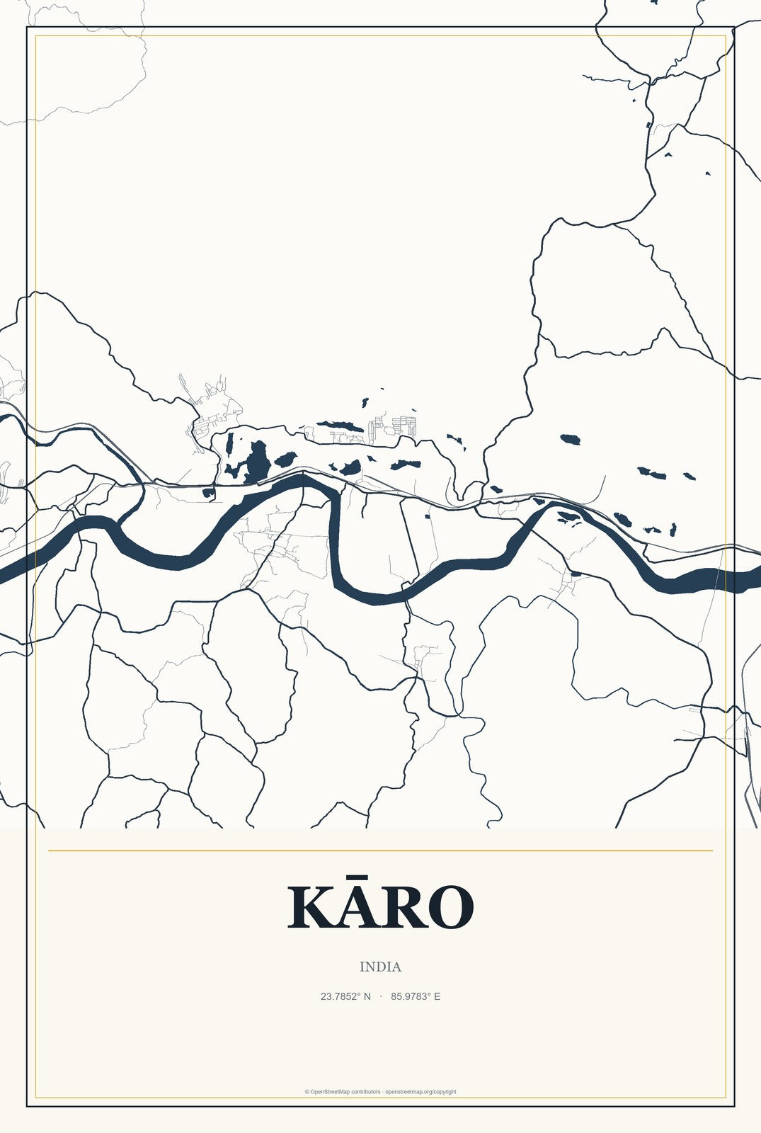 Kāro, India City Map Aluminum Sign in Citrine Modern style