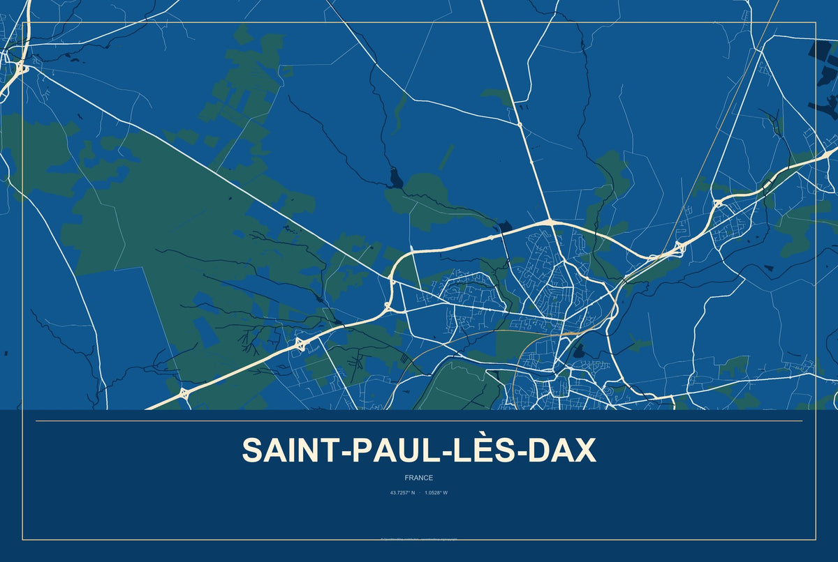 Saint-Paul-lès-Dax, France City Map Aluminum Sign in Harbor Cobalt style