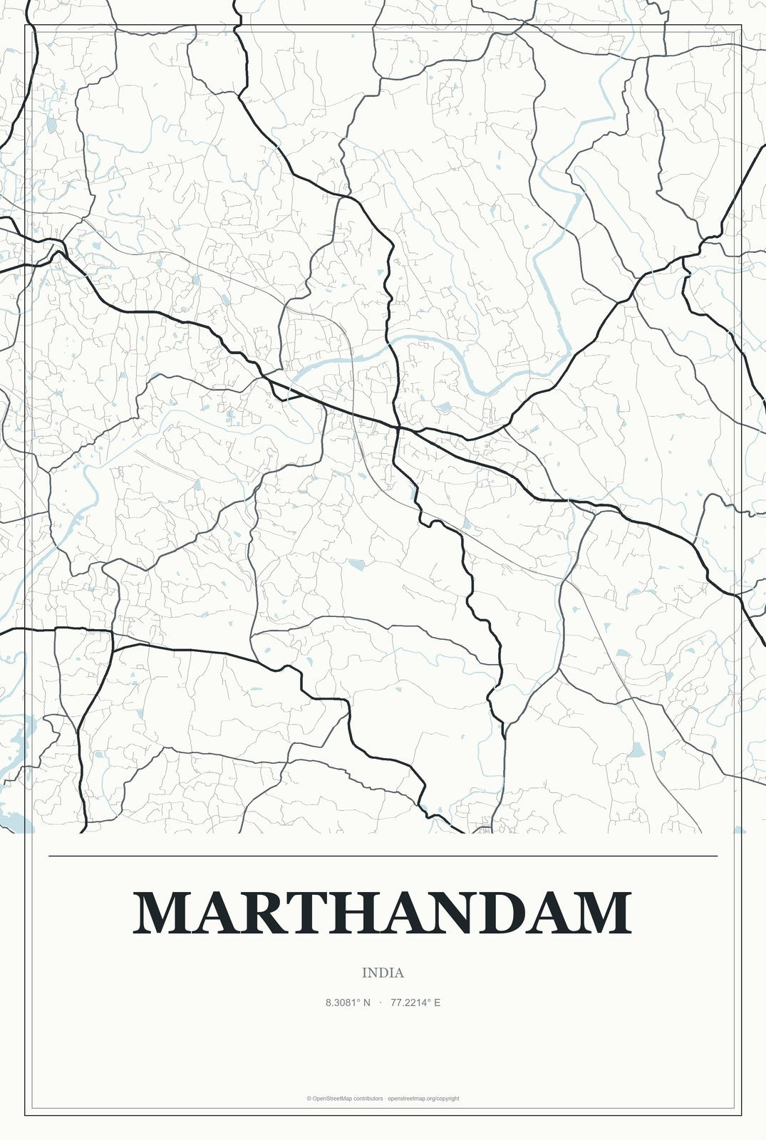 Marthandam, India City Map Aluminum Sign in Gallery Air style
