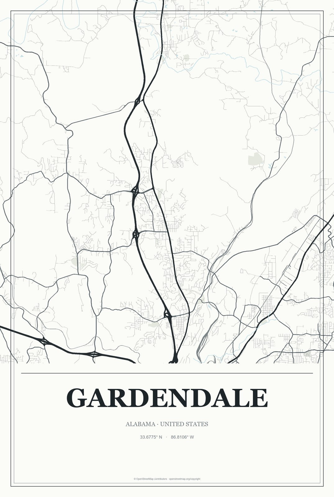 Gardendale, Alabama City Map Aluminum Sign in Gallery Air style