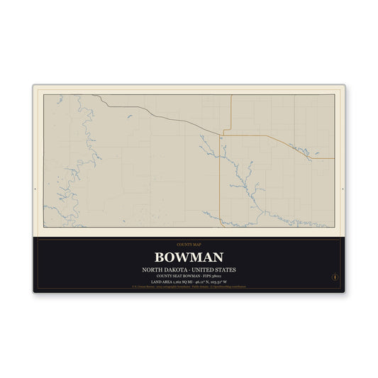 Bowman County, North Dakota Map Aluminum Sign in Museum Plaque style