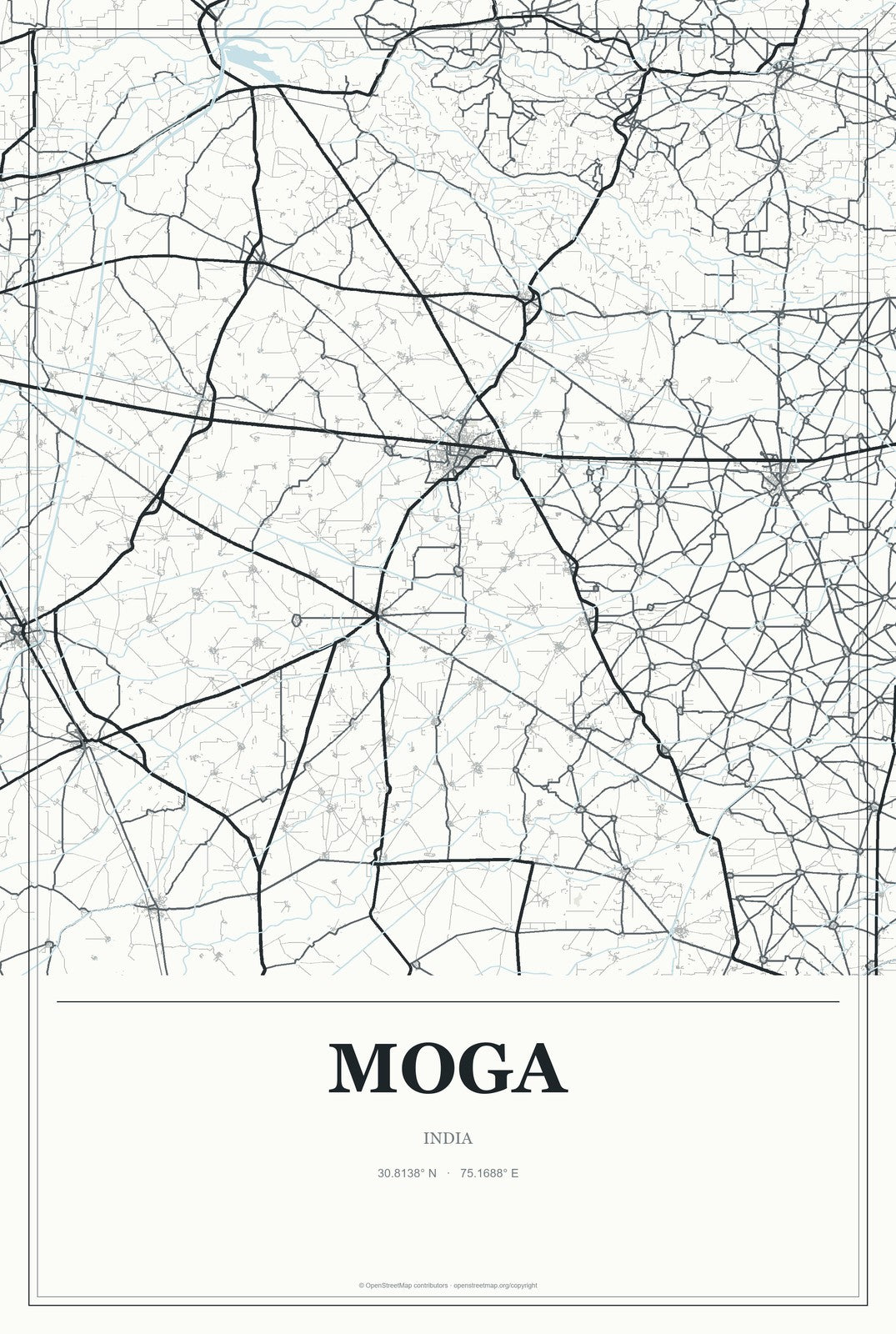 Moga, India City Map Aluminum Sign in Gallery Air style