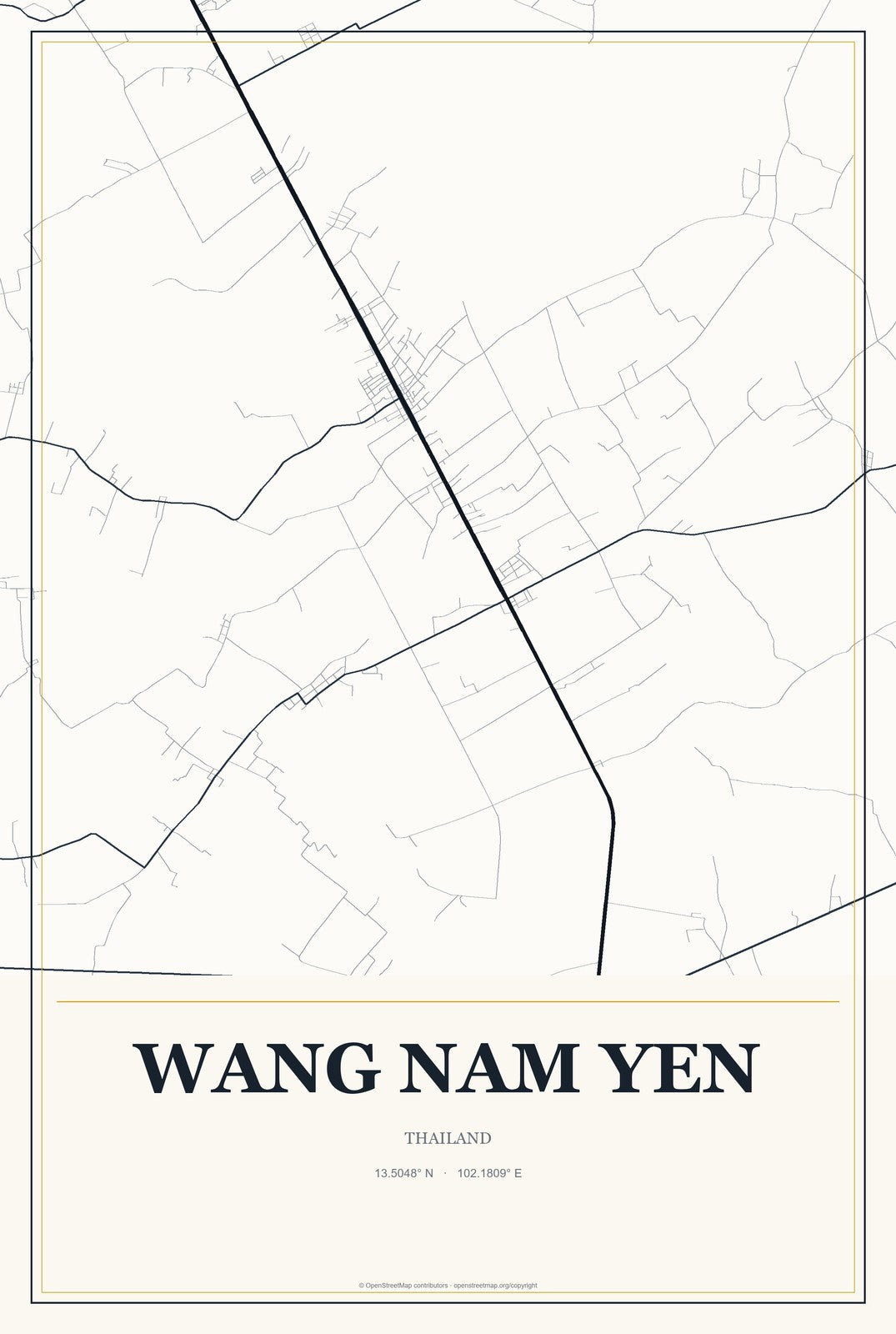 Wang Nam Yen, Thailand City Map Aluminum Sign in Citrine Modern style