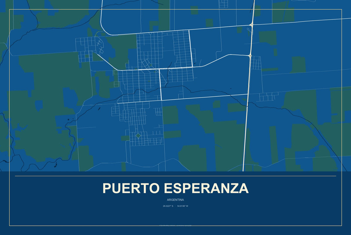 Puerto Esperanza, Argentina City Map Aluminum Sign in Harbor Cobalt style