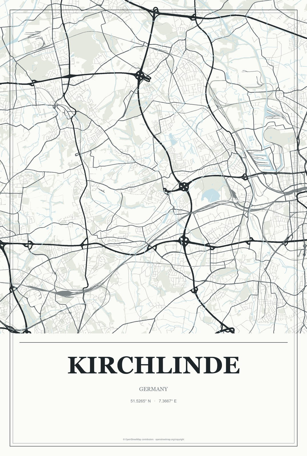 Kirchlinde, Germany City Map Aluminum Sign in Gallery Air style