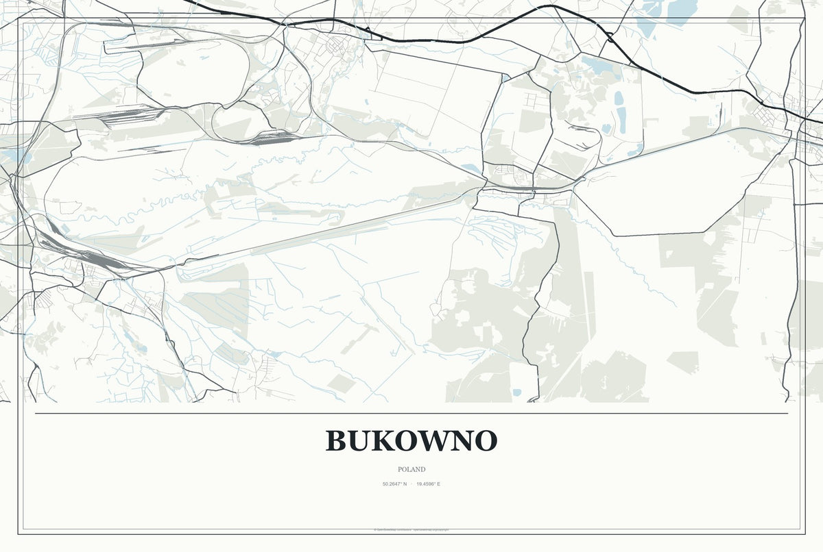 Bukowno, Poland City Map Aluminum Sign in Gallery Air style