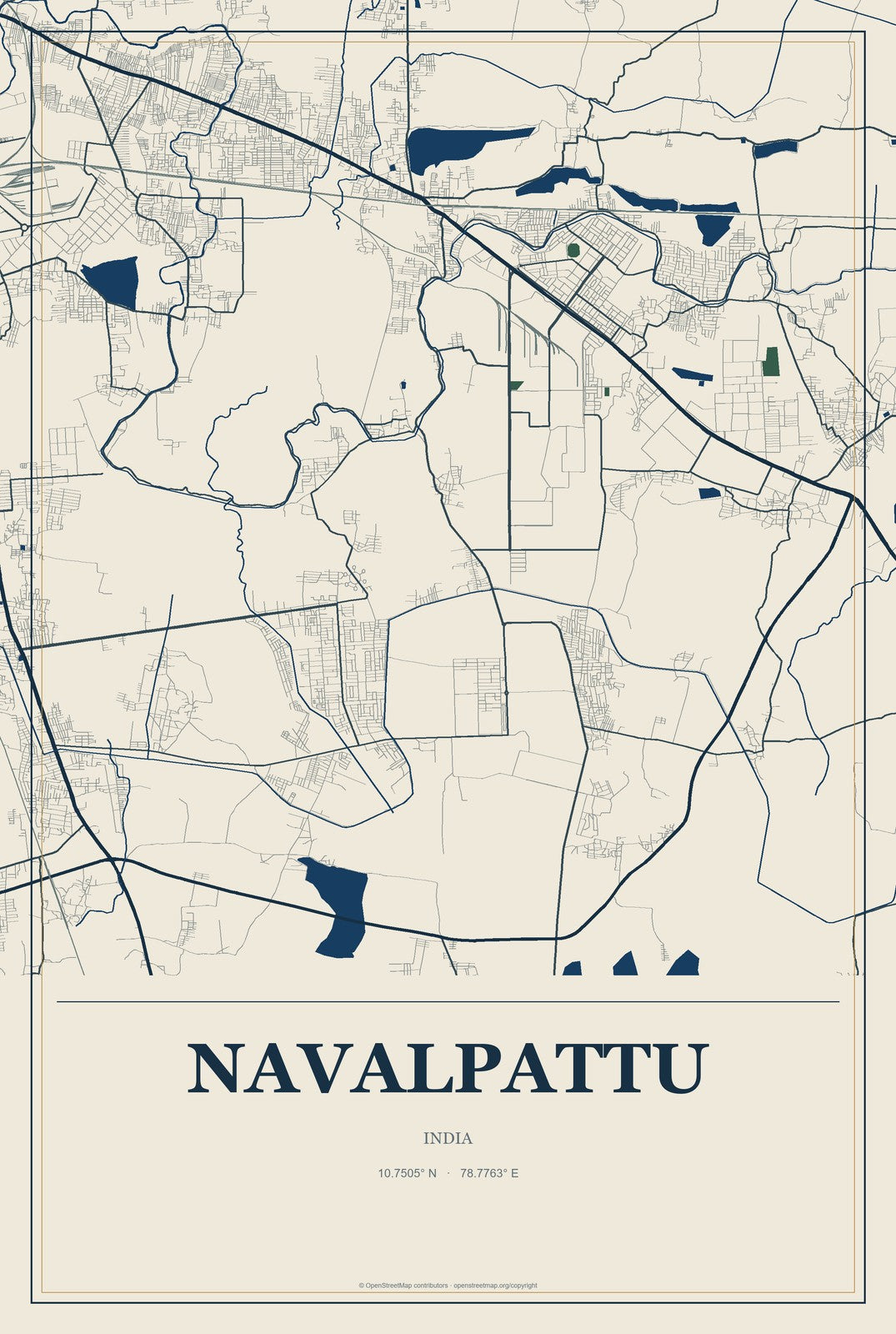 Navalpattu, India City Map Aluminum Sign in Coastal Cutout style