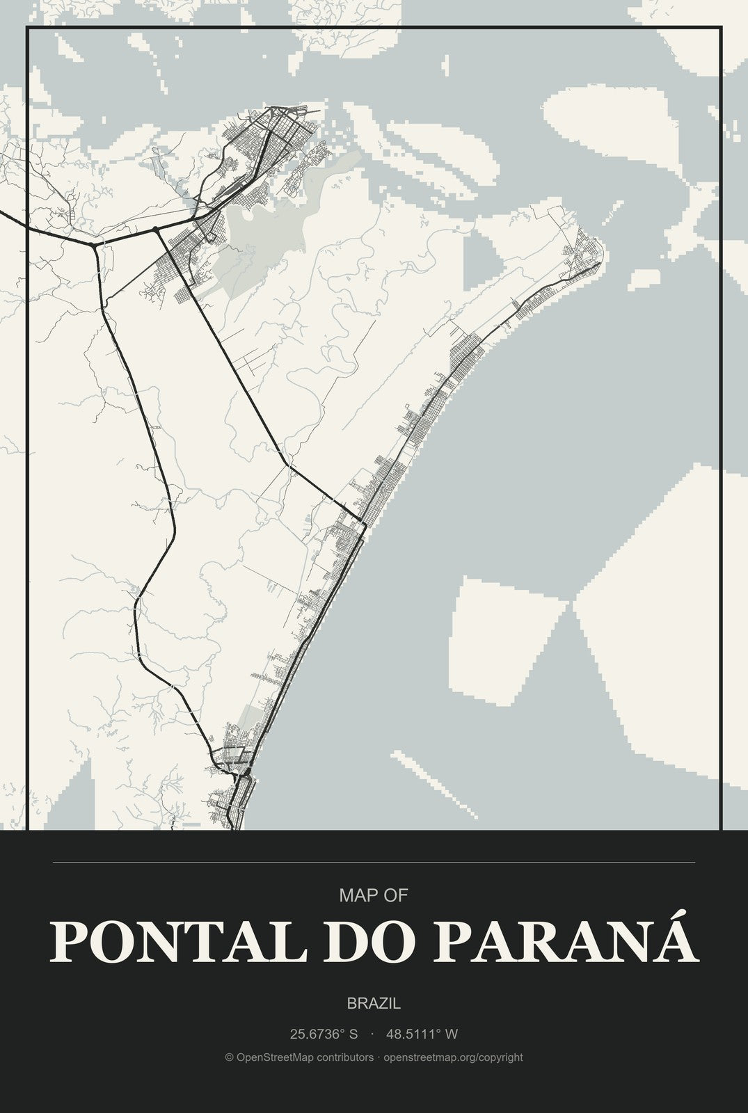 Pontal do Paraná, Brazil City Map Aluminum Sign in Museum Plaque style