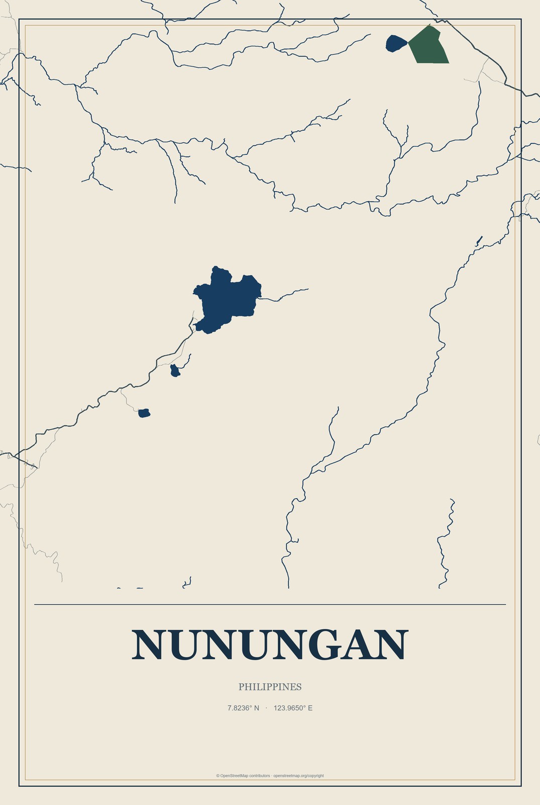 Nunungan, Philippines City Map Aluminum Sign in Coastal Cutout style