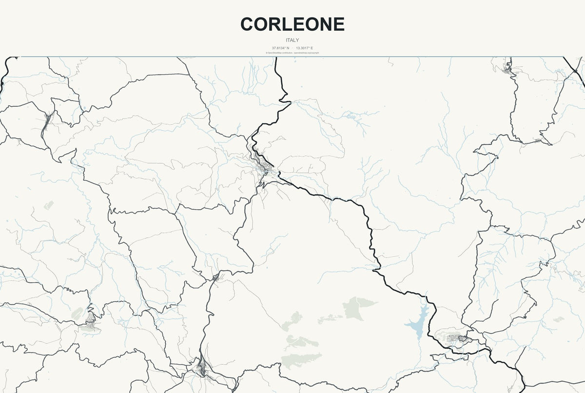 Corleone, Italy City Map Aluminum Sign in Headline Atlas style