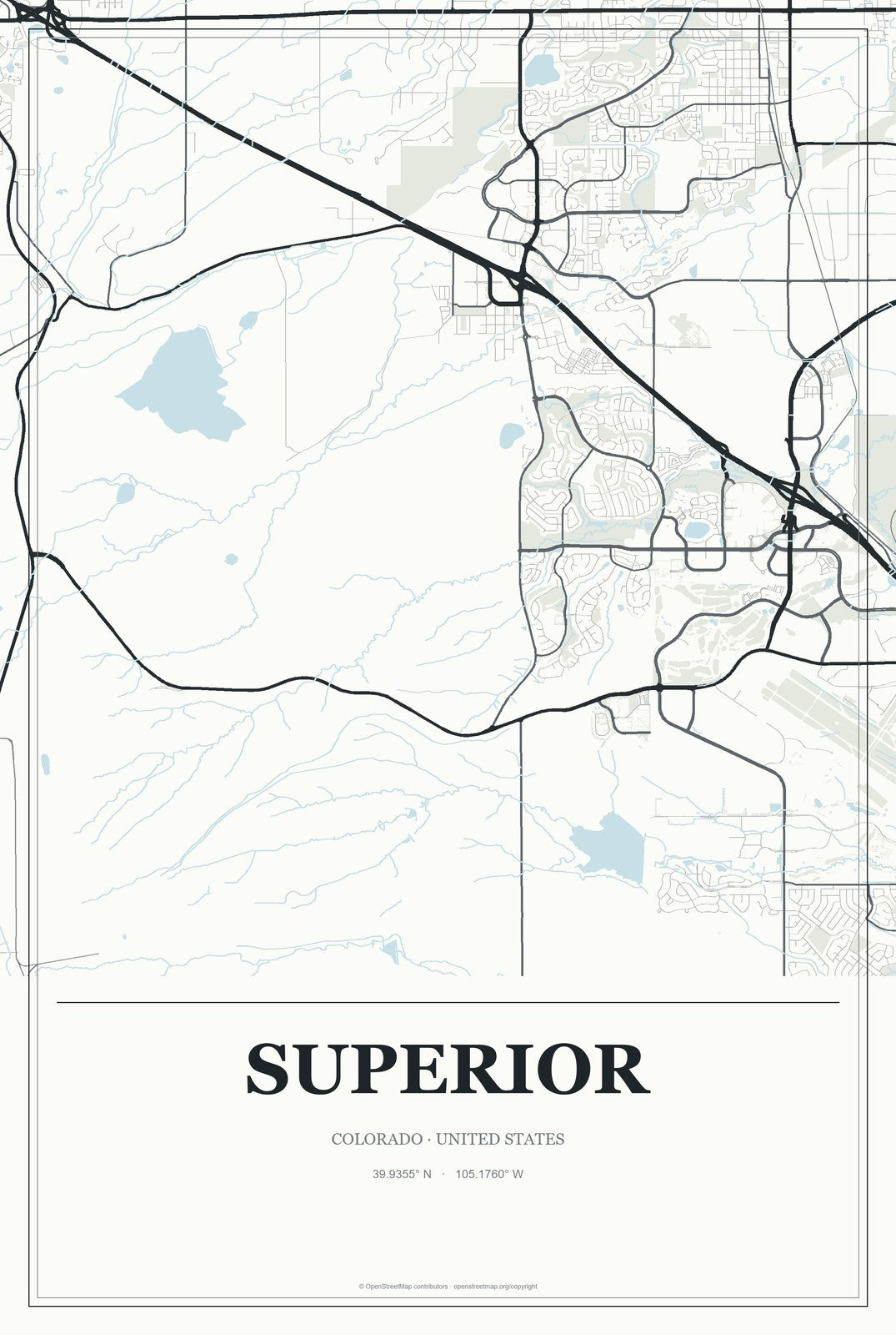 Superior, Colorado City Map Aluminum Sign in Gallery Air style