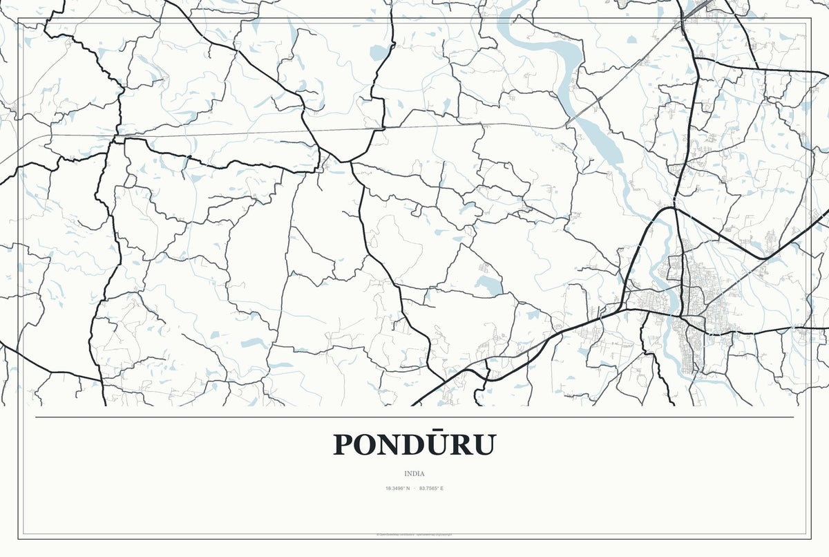 Pondūru, India City Map Aluminum Sign in Gallery Air style
