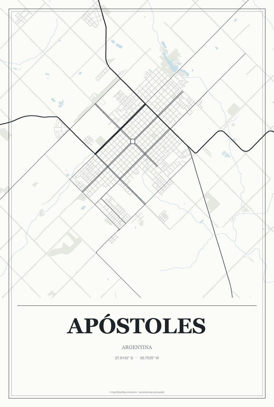 Apóstoles, Argentina City Map Aluminum Sign in Gallery Air style
