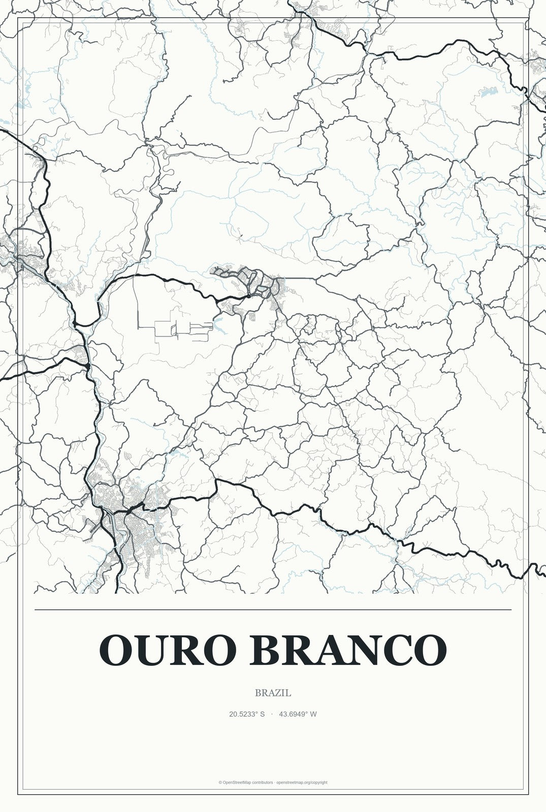 Ouro Branco, Minas Gerais, Brazil City Map Aluminum Sign in Gallery Air style
