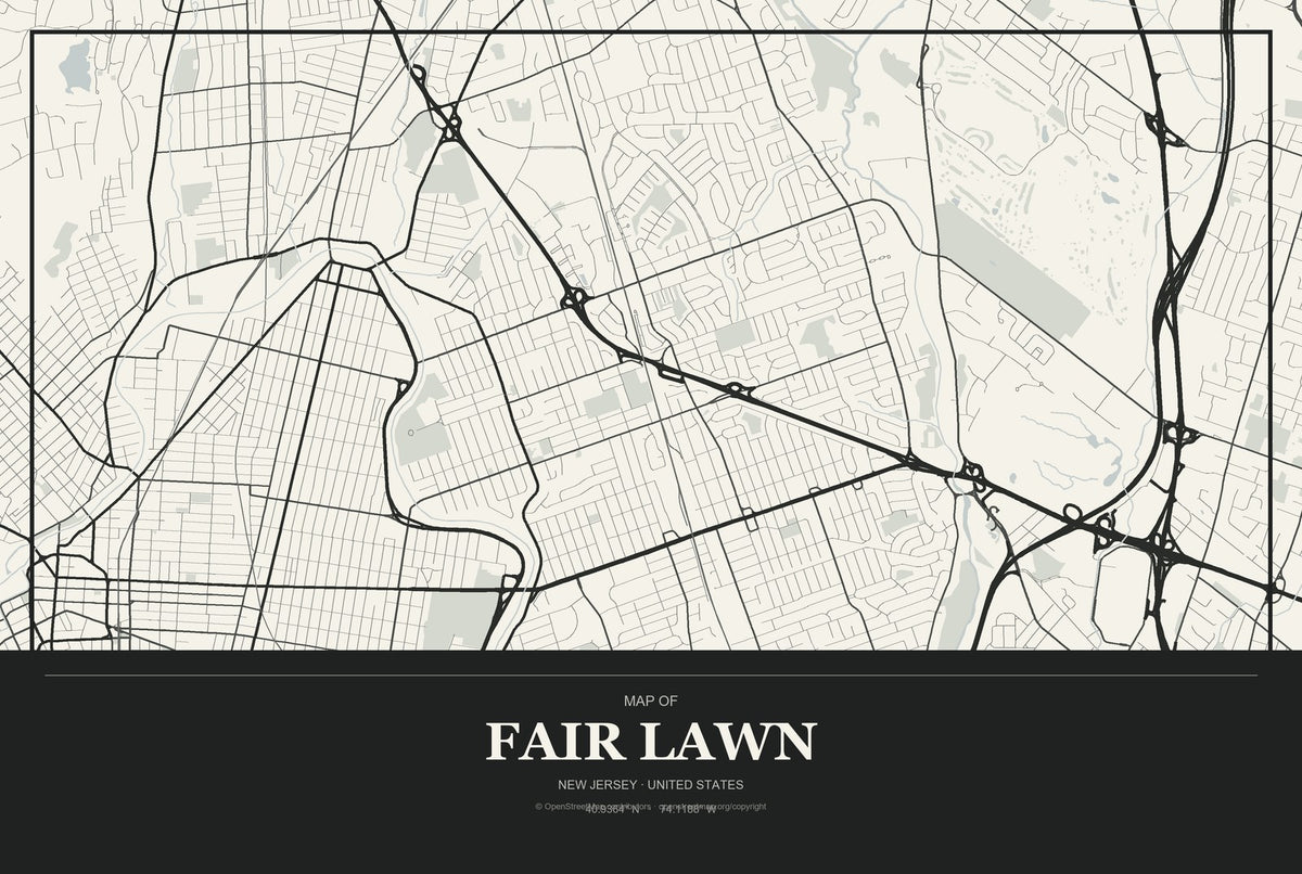 Fair Lawn, New Jersey City Map Aluminum Sign in Museum Plaque style