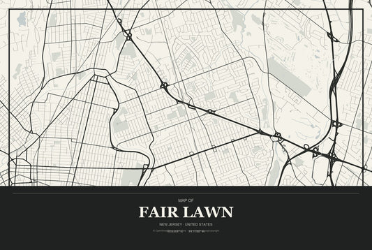 Fair Lawn, New Jersey City Map Aluminum Sign in Museum Plaque style