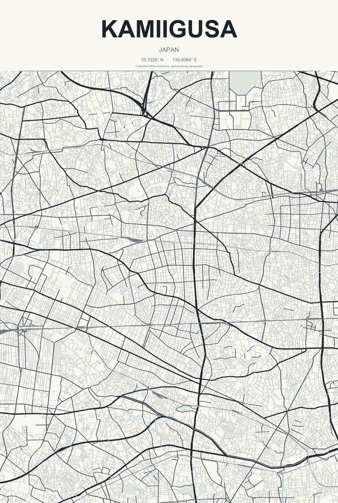 Kamiigusa, Japan City Map Aluminum Sign in Headline Atlas style
