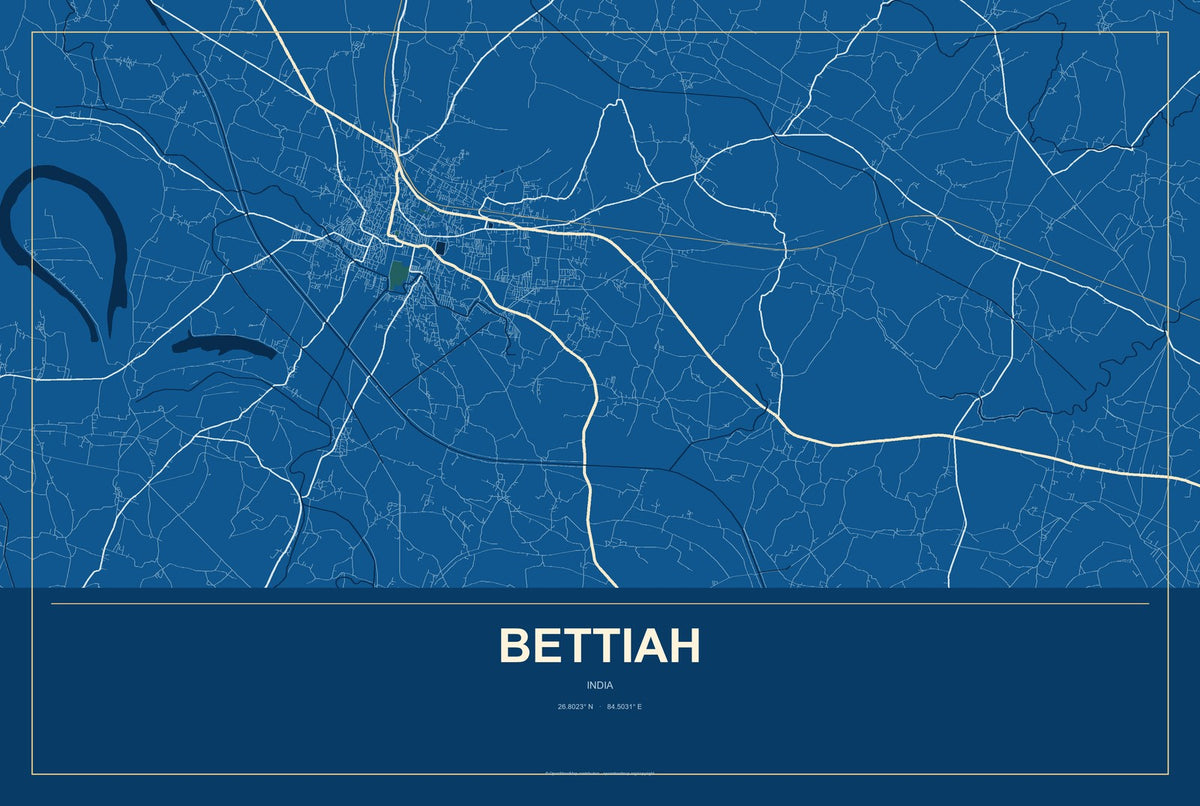 Bettiah, India City Map Aluminum Sign in Harbor Cobalt style