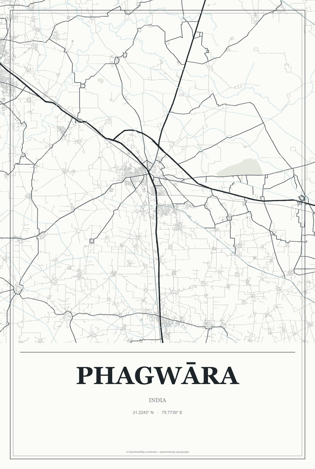 Phagwāra, India City Map Aluminum Sign in Gallery Air style