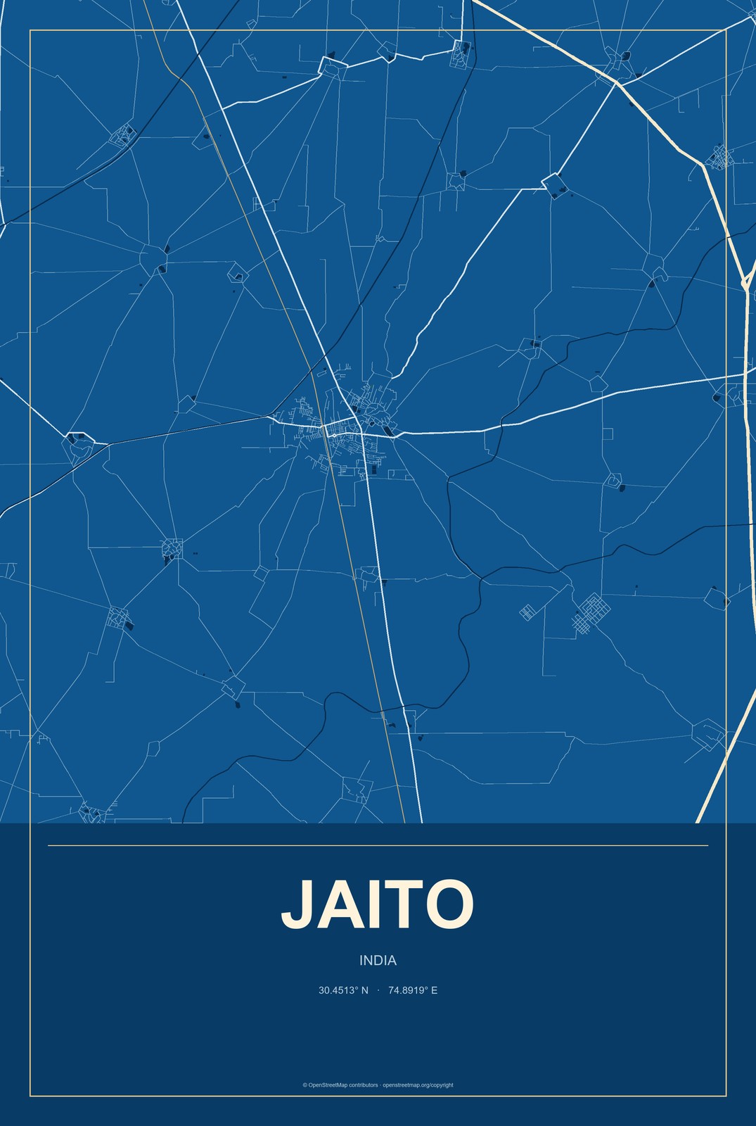 Jaito, India City Map Aluminum Sign in Harbor Cobalt style