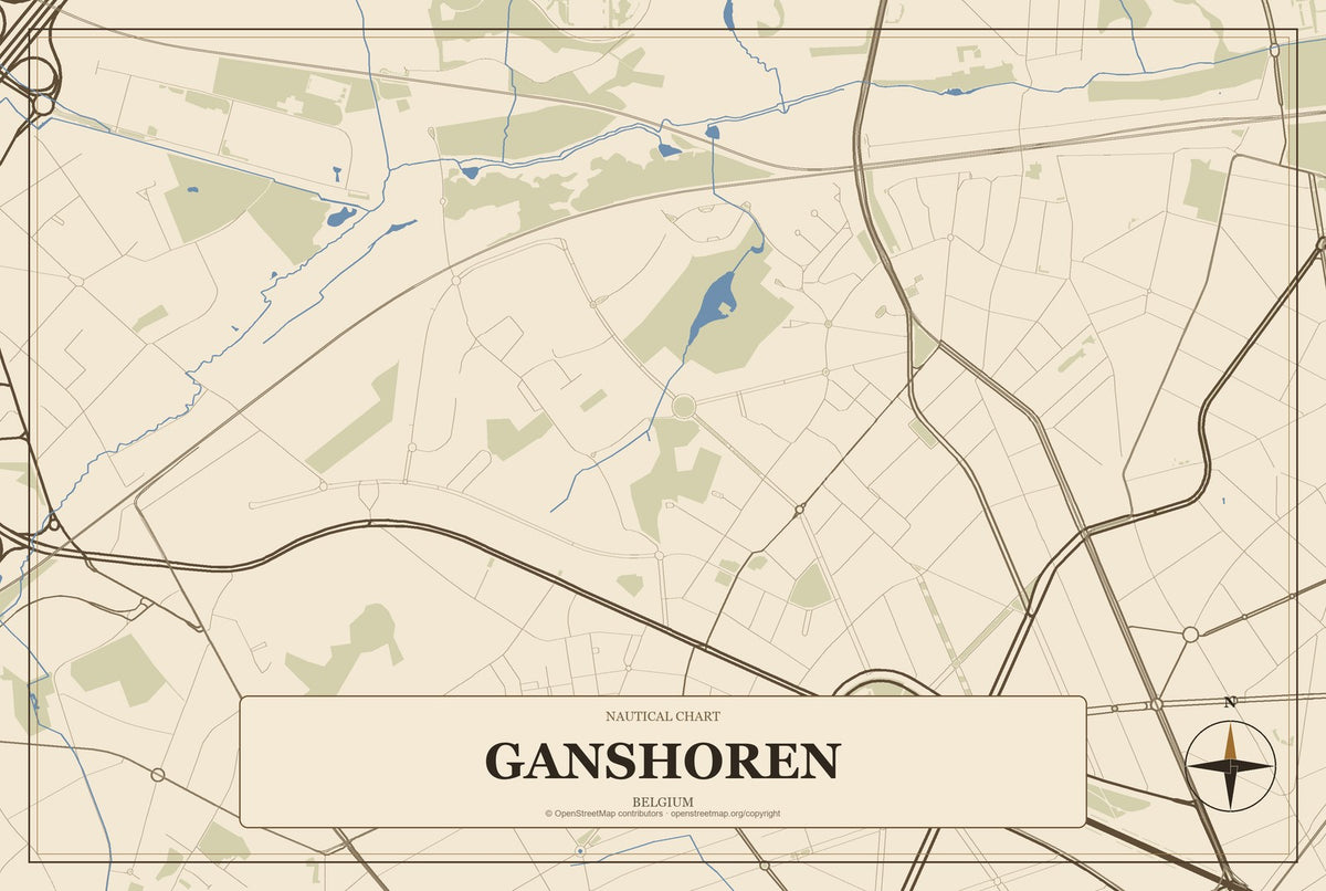 Ganshoren, Belgium City Map Aluminum Sign in Heritage Nautical style