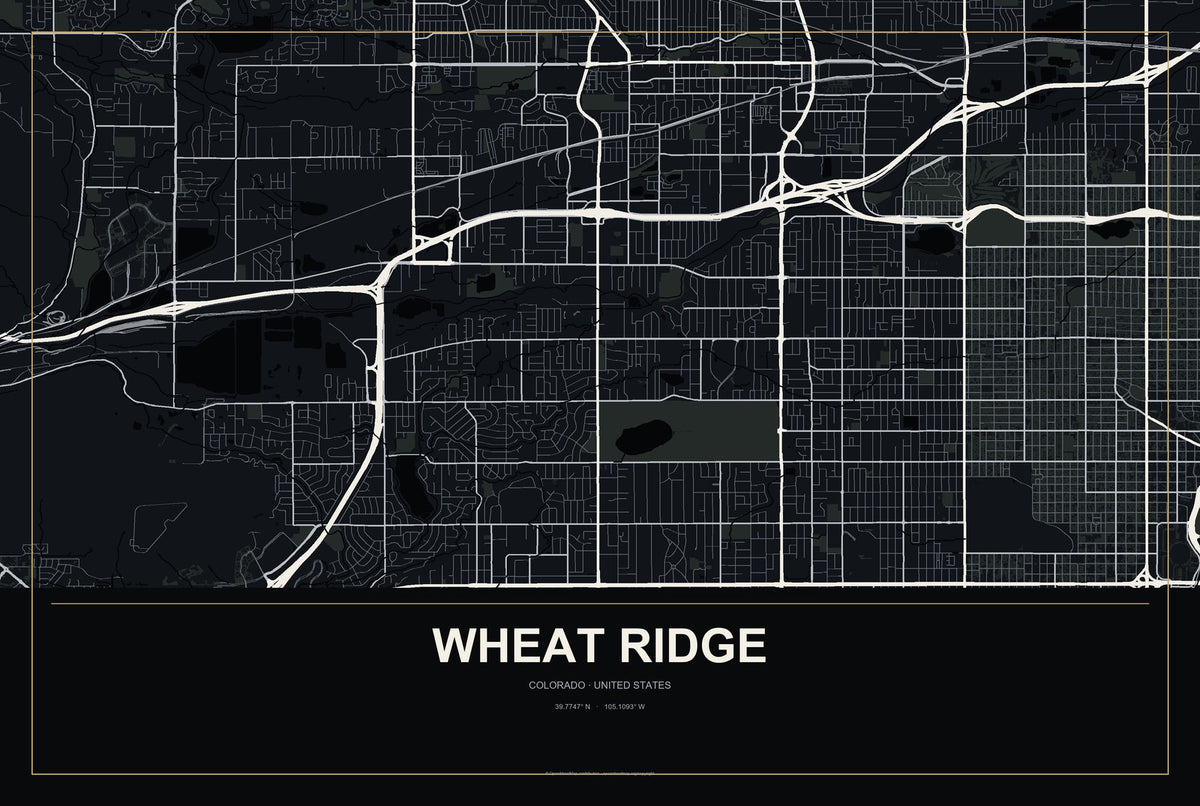 Wheat Ridge, Colorado City Map Aluminum Sign in Metropolitan Noir style