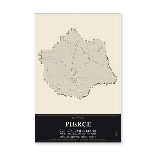 Pierce County, Georgia Map Aluminum Sign in Museum Plaque style