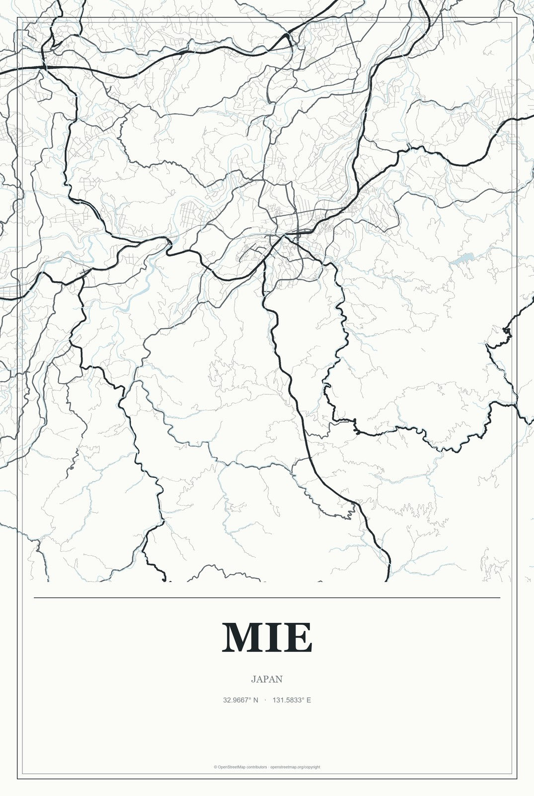 Mie, Japan City Map Aluminum Sign in Gallery Air style