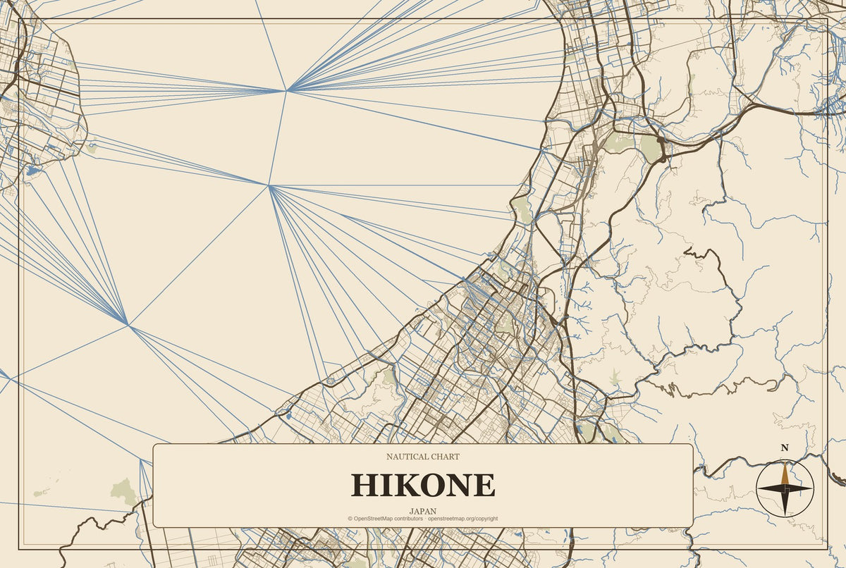 Hikone, Japan City Map Aluminum Sign in Heritage Nautical style