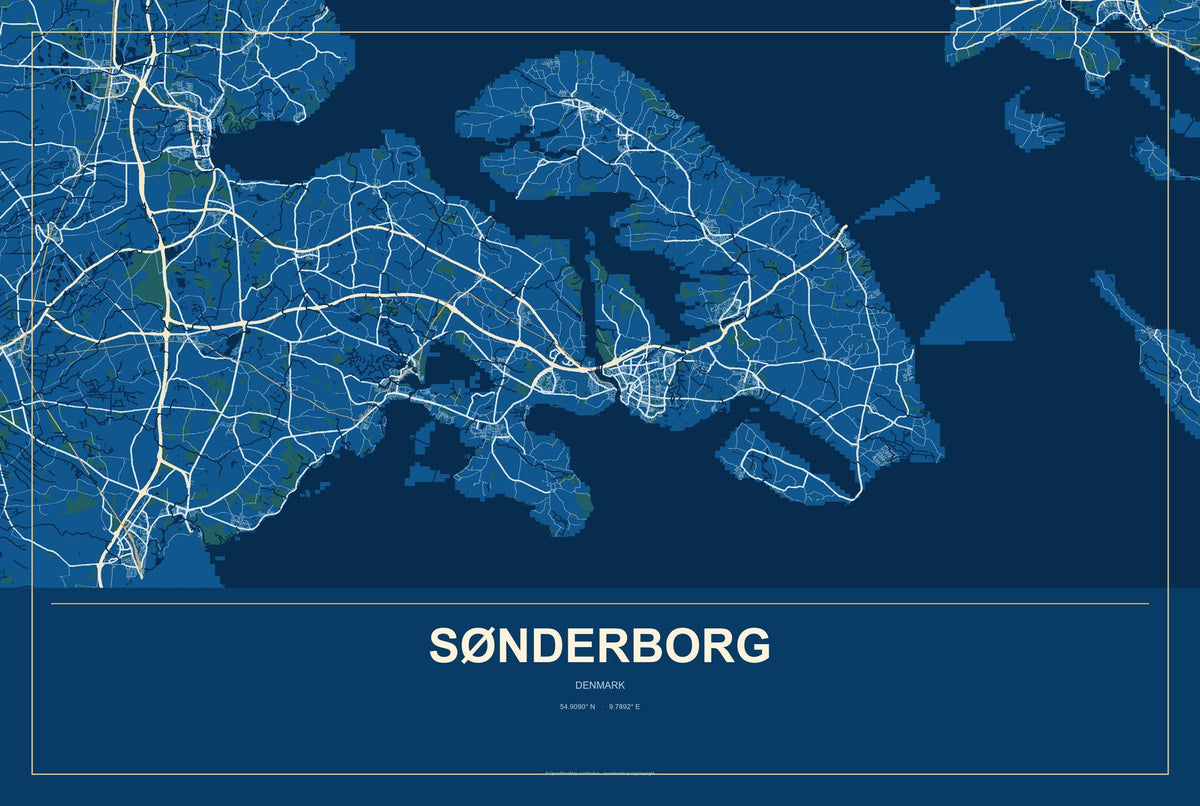Sønderborg, Denmark City Map Aluminum Sign in Harbor Cobalt style