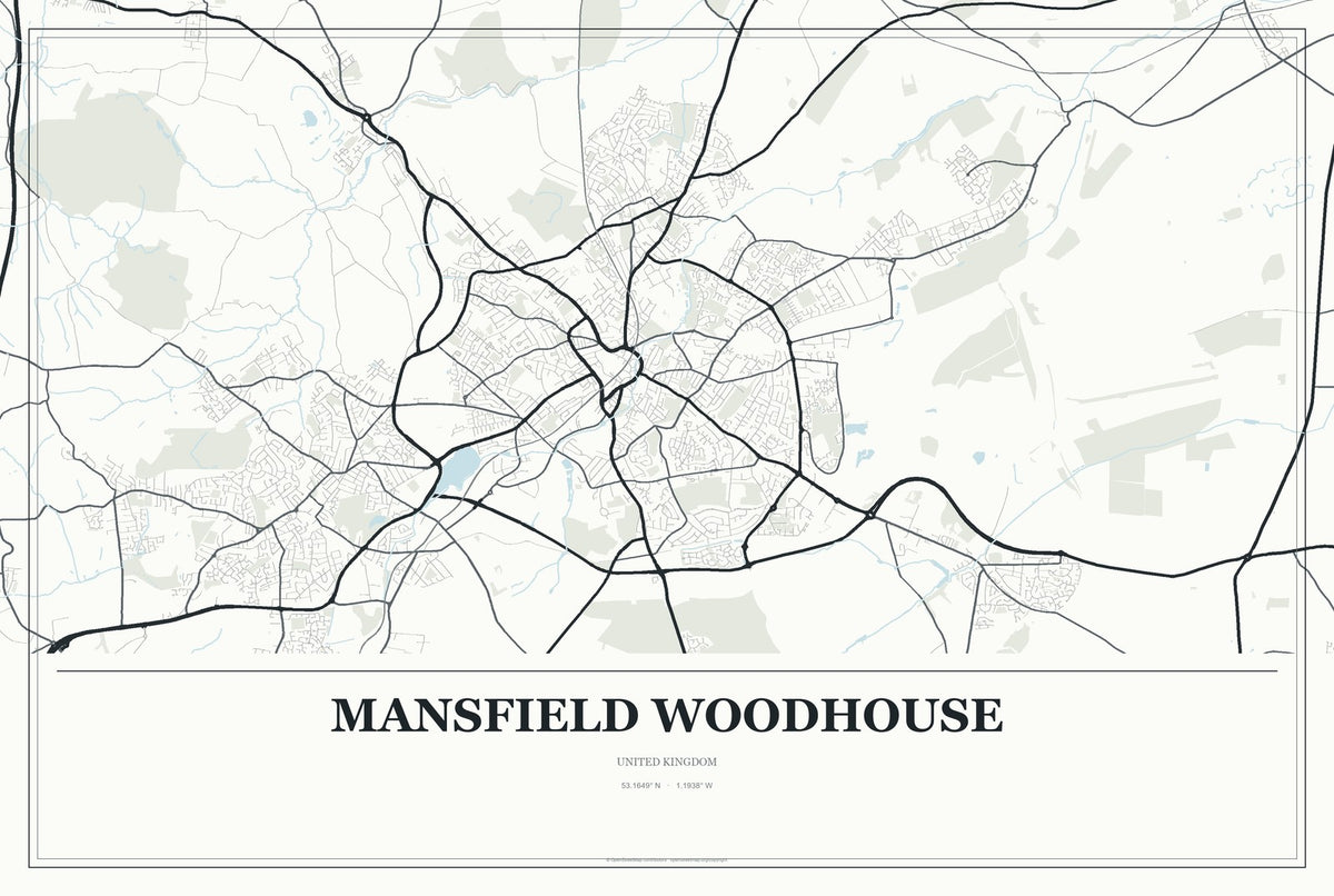 Mansfield Woodhouse, United Kingdom City Map Aluminum Sign in Gallery Air style