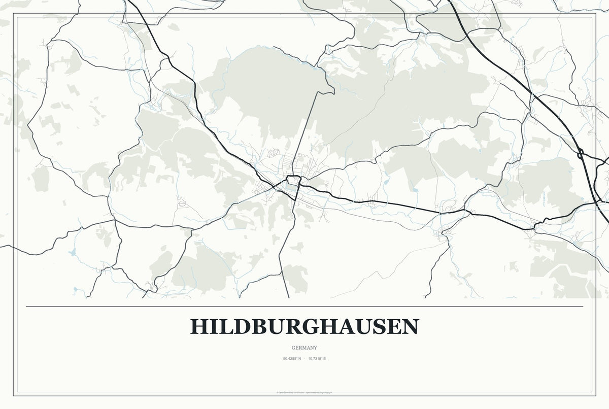Hildburghausen, Germany City Map Aluminum Sign in Gallery Air style