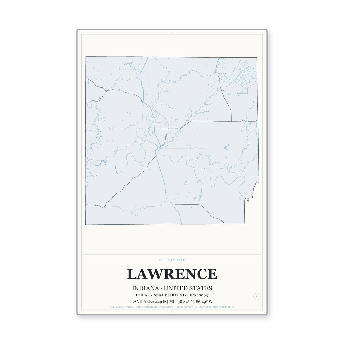 Lawrence County, Indiana Map Aluminum Sign in Gallery Air style