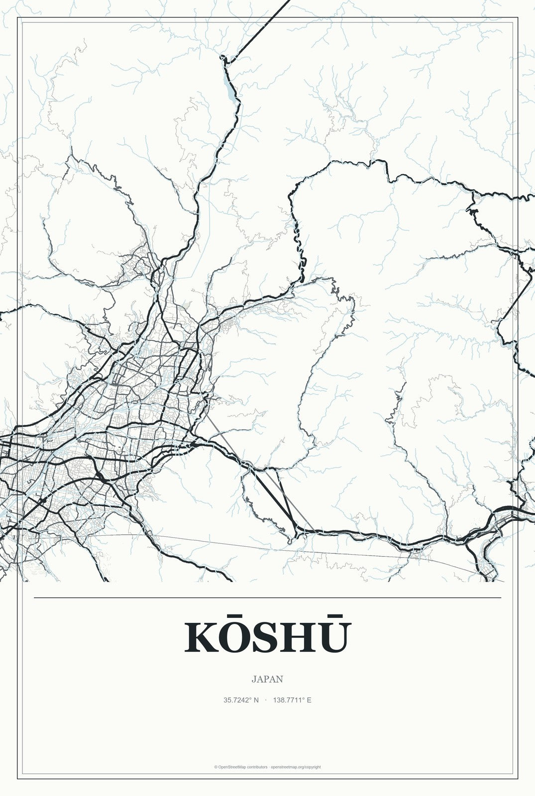 Kōshū, Japan City Map Aluminum Sign in Gallery Air style